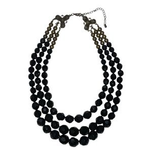 Vintage Triple Strand Black Beaded Clasp Necklace